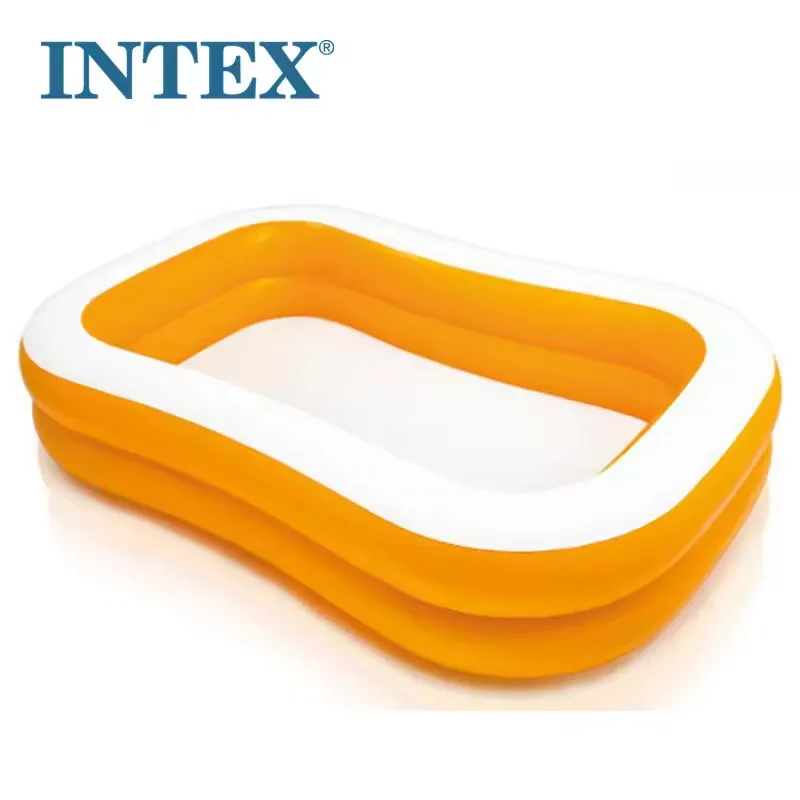 Intex Mandarin Swim Center Pool orange rectangular pool shown from an angle with dual ring walls