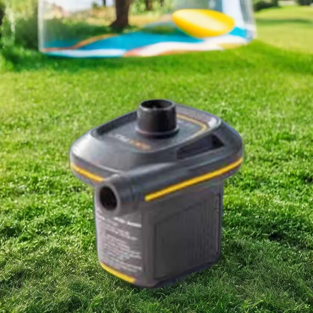 Intex Quick Fill USB Air Pump beside an inflatable pool item in an outdoor setting