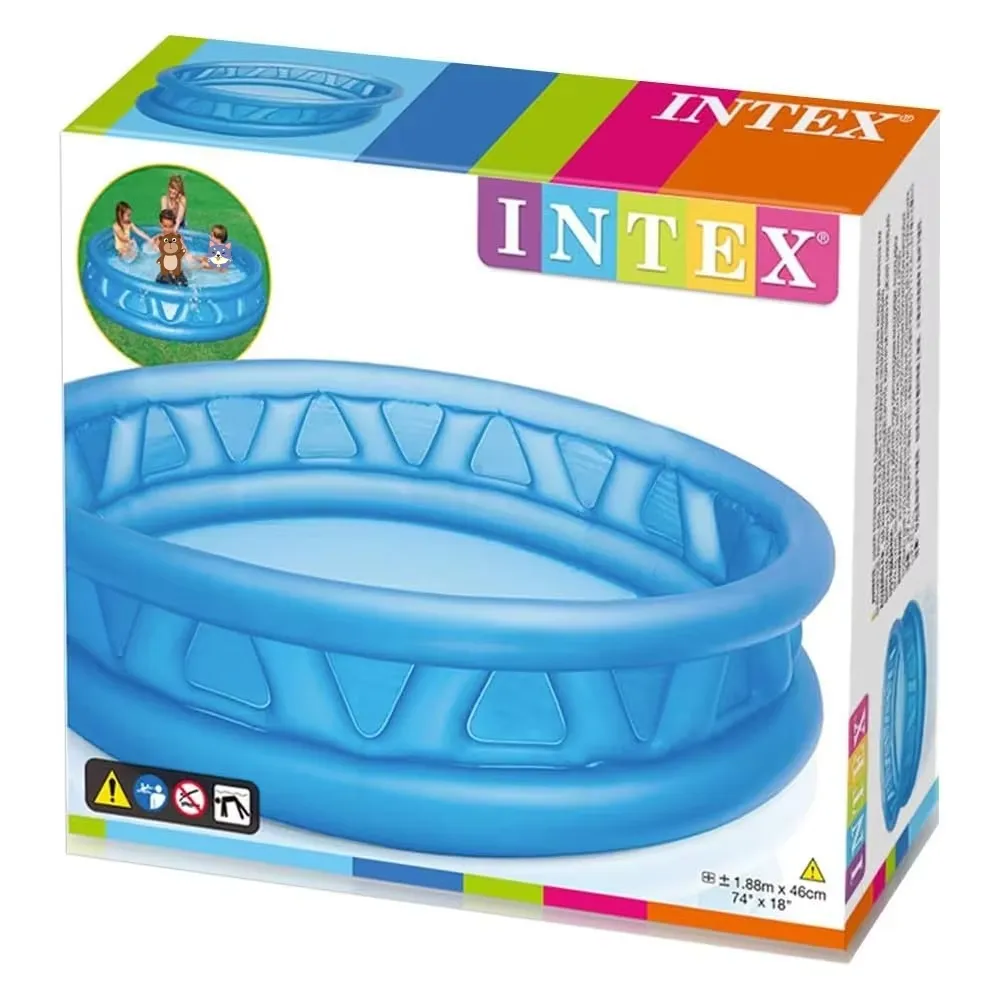 Intex Soft Side Pool shown in its retail Intex box with the 74 by 18 inch soft side pool on the front