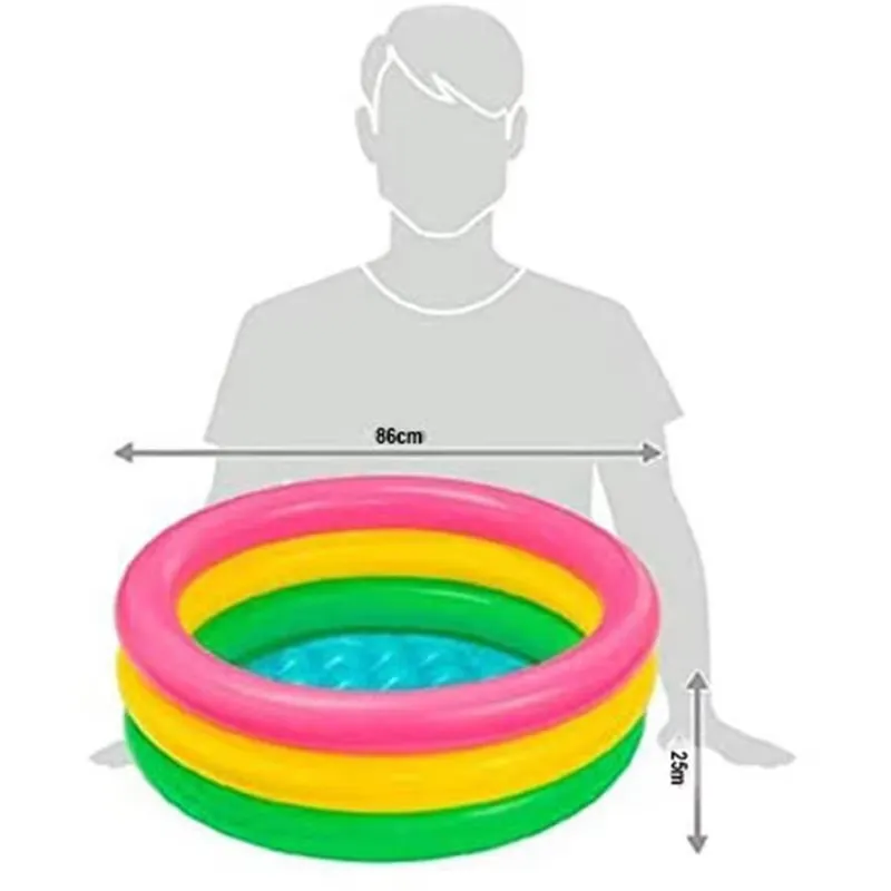 Intex Sunset Glow Baby Pool 2.5 ft size guide showing 86 cm width and 25 cm height