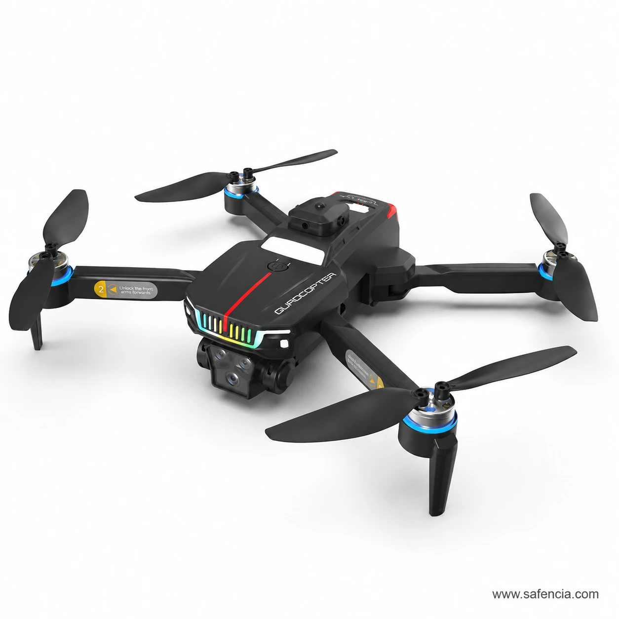 J6 Pro professional camera drone in sleek matte black with folding arms and optical flow sensor