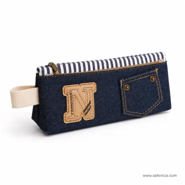 Denim Jeans Pencil Pouch with Pocket Detailing