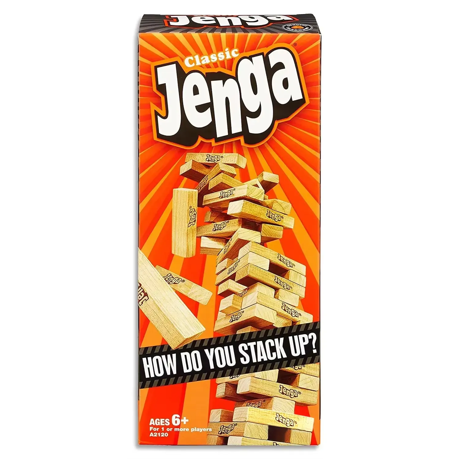 Classic Jenga wooden block tower game for family game night