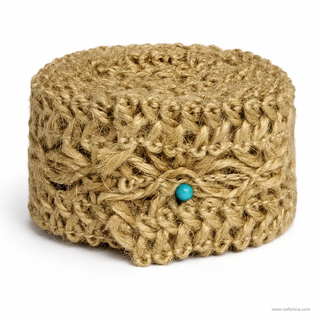 Jute lace roll showing the openwork holes between the crocheted loops