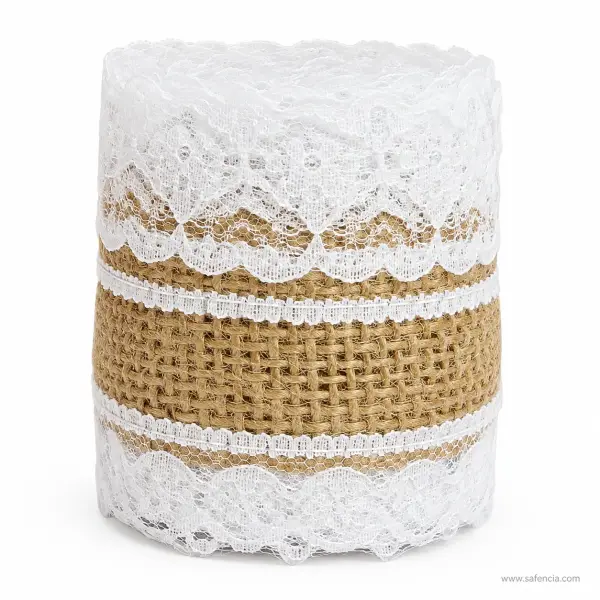 Hessian Ribbon Roll with White Lace Edging