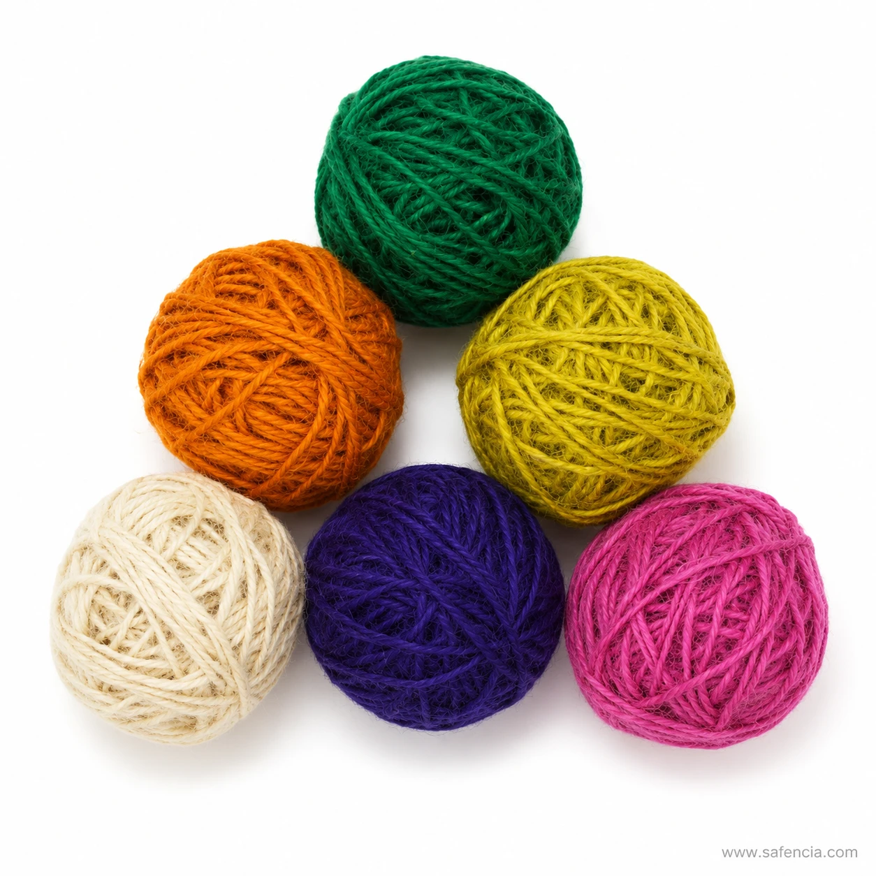 Matte dyed fibre texture on coloured jute twine balls
