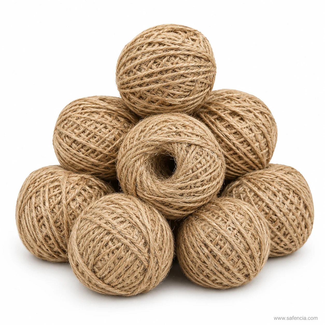 Natural jute twine fibre texture and winding detail on a ball