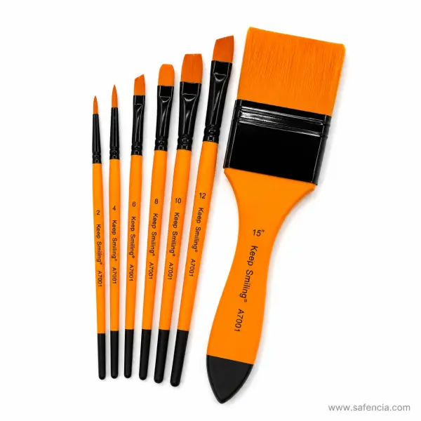 Keep Smiling Mixed Artist Brush Set of 7 with Wide Flat
