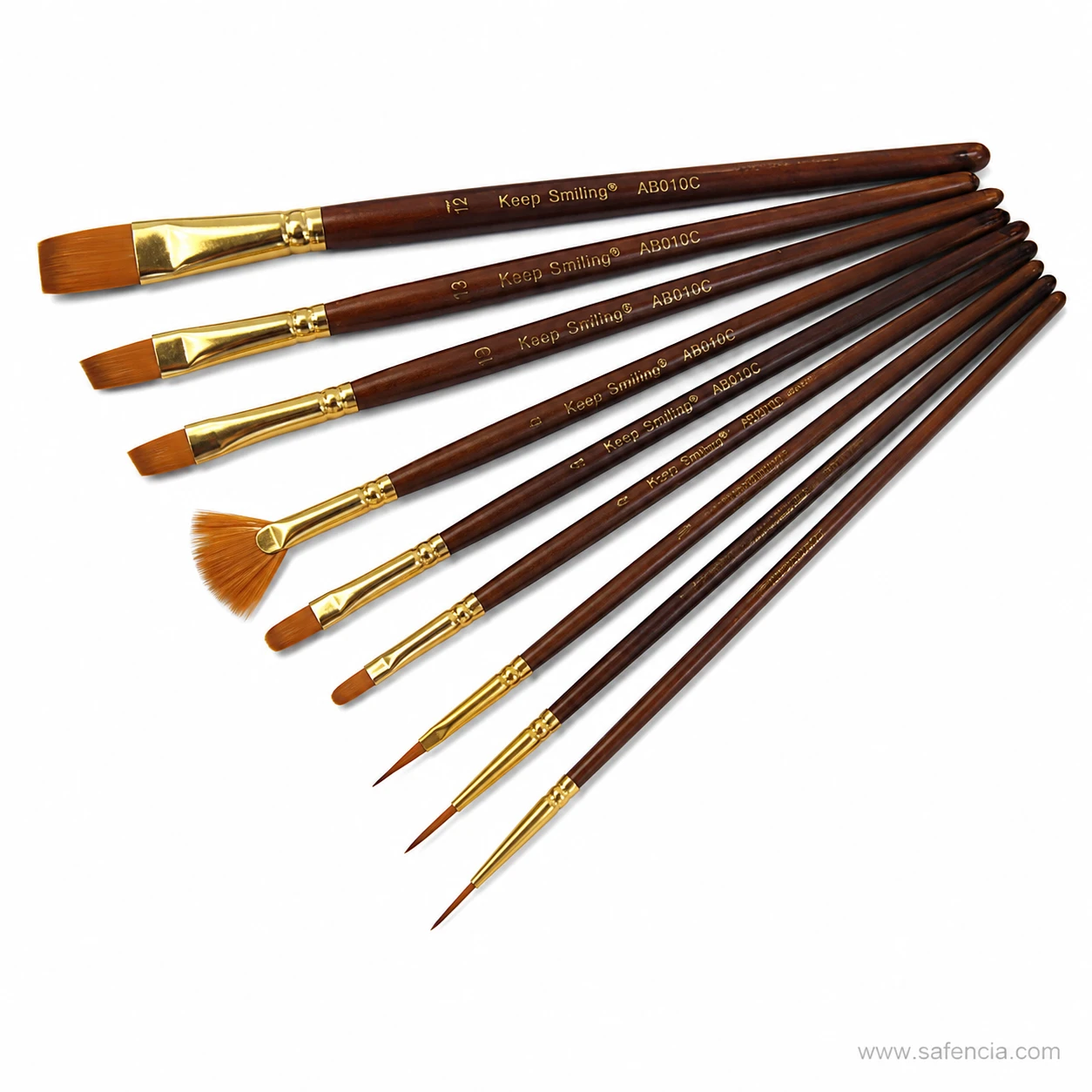 Keep Smiling ten piece brush set fanned out from one point