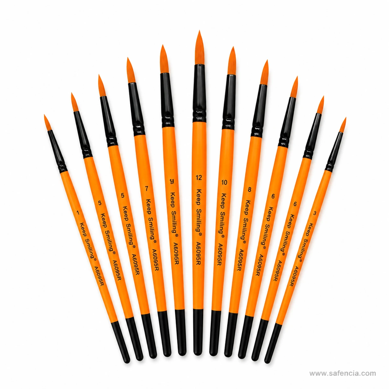 Keep Smiling round brush set of 10 fanned out showing orange handles