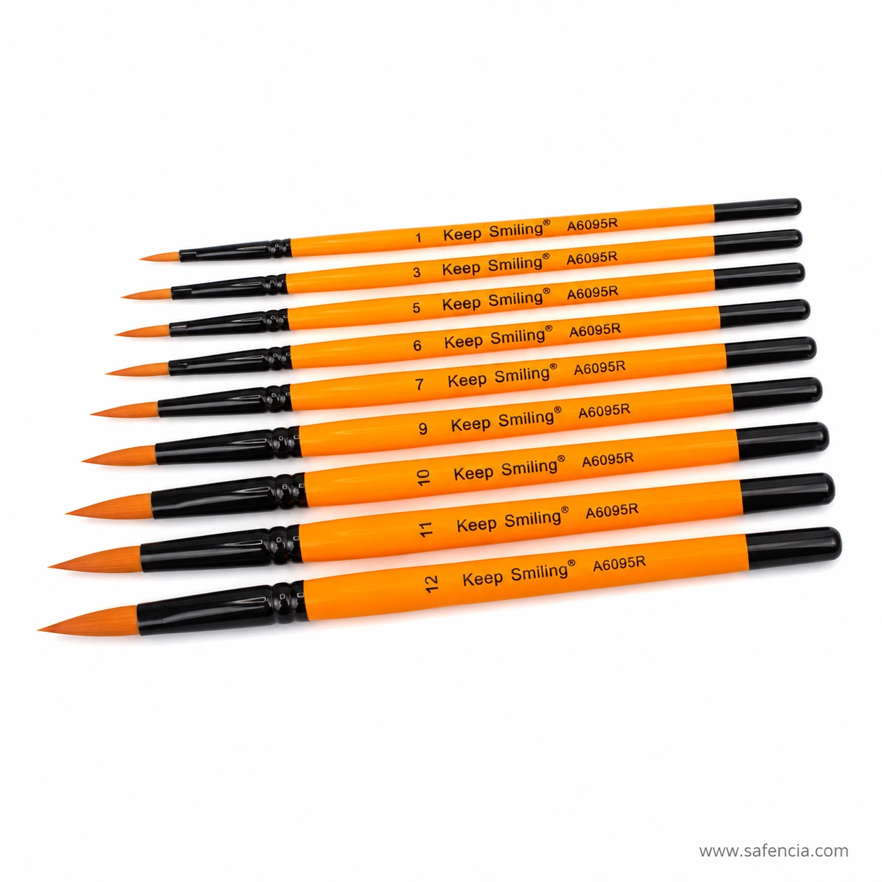 Keep Smiling round brush set of 10 laid out horizontally showing pointed tips
