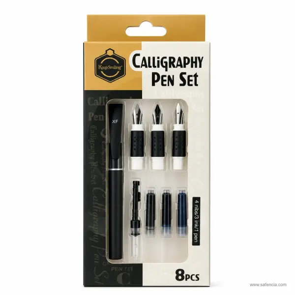 Keep Smiling Calligraphy Pen Set — 8 Pieces with Ink Cartridges