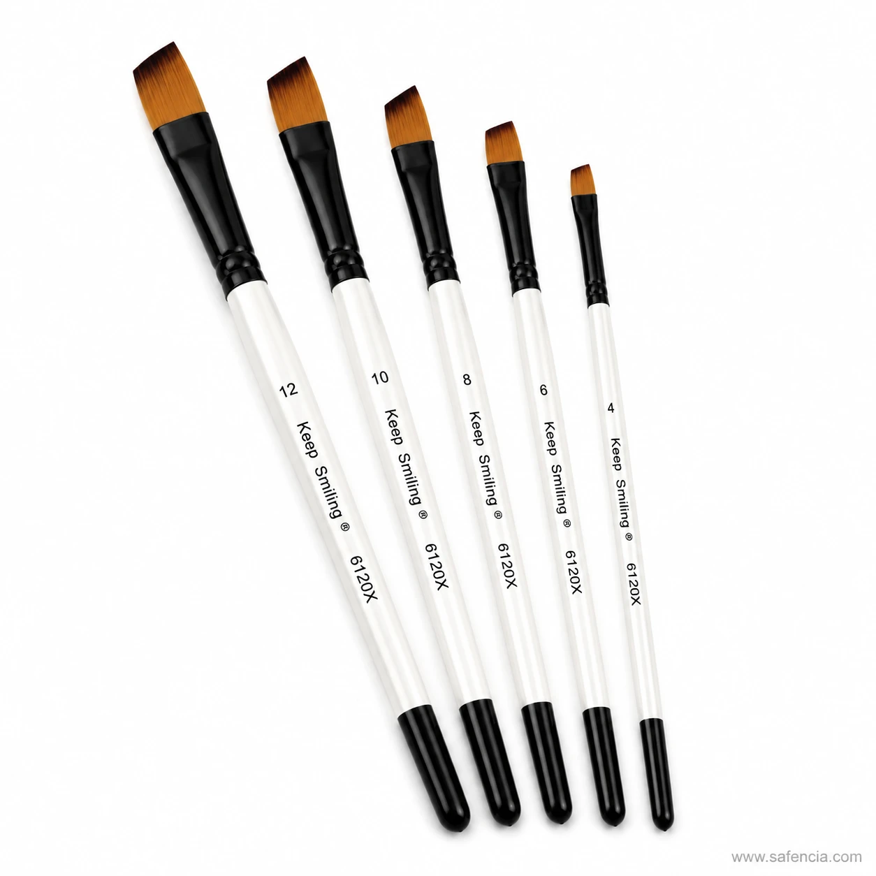 Keep Smiling chisel tip brush set of 6 fanned out showing angled heads