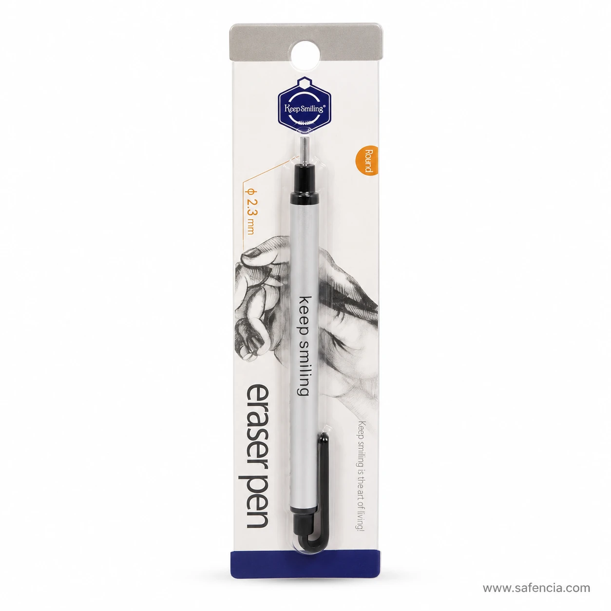 Keep Smiling 2.3mm precision click eraser pen in retail hanging blister packaging