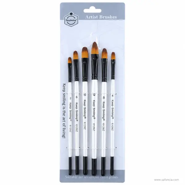 Keep Smiling Filbert Paint Brush Set of 6 Sizes 2 to 12