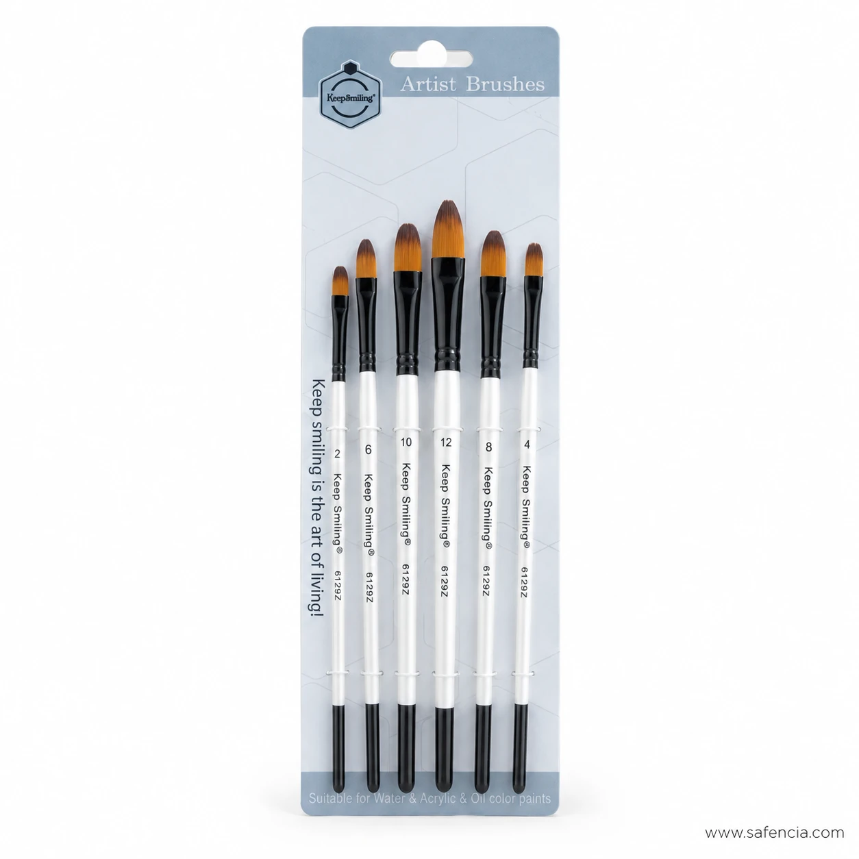Keep Smiling filbert brush card photographed standing upright