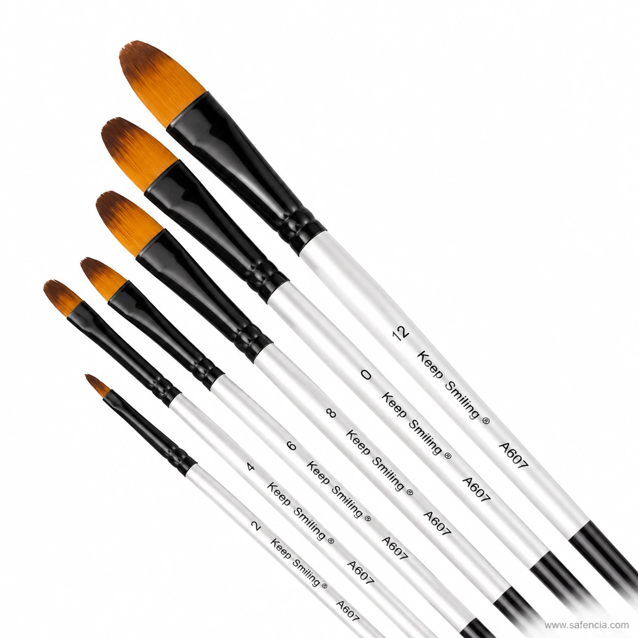 Close view of the oval filbert heads and black ferrules
