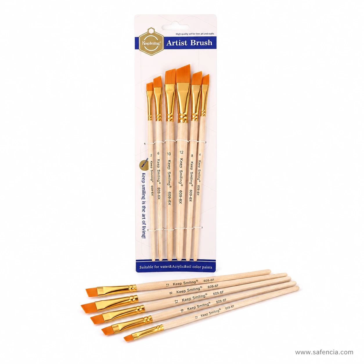 Keep Smiling flat brush set of 6 shown loose with model code visible