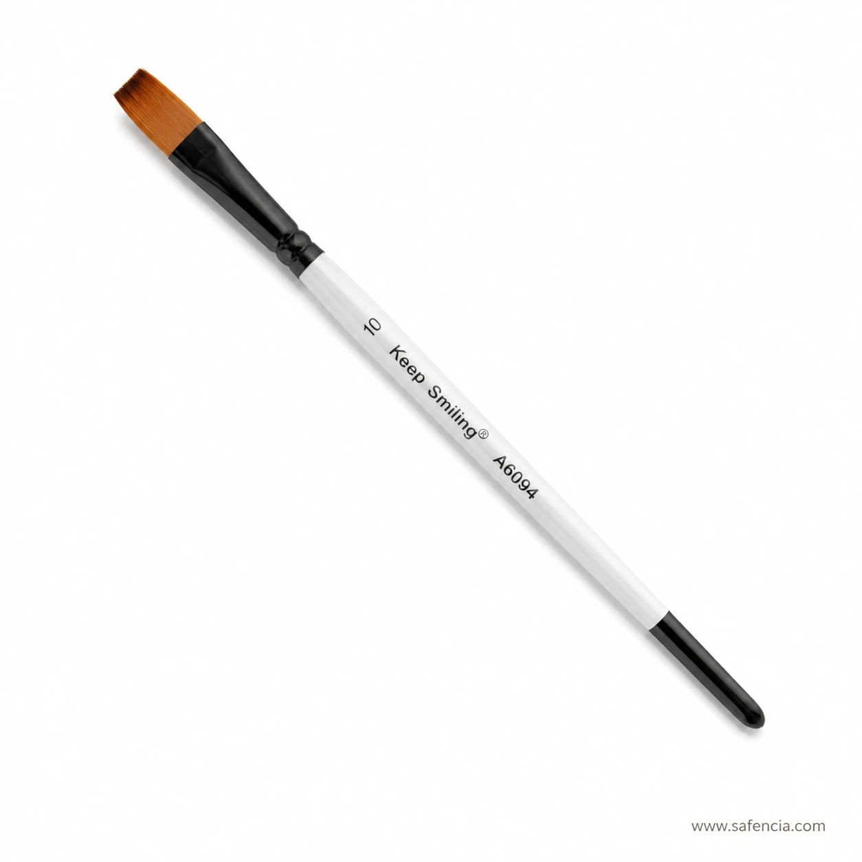 Close view of the square head and black ferrule on a Keep Smiling flat brush