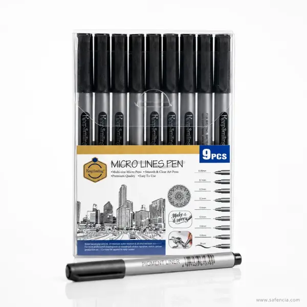 Keep Smiling Micro Lines Pen Set of 9 — 0.05 mm to Brush