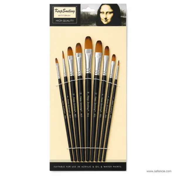 Keep Smiling Filbert Tip Artist Brush Set of 9