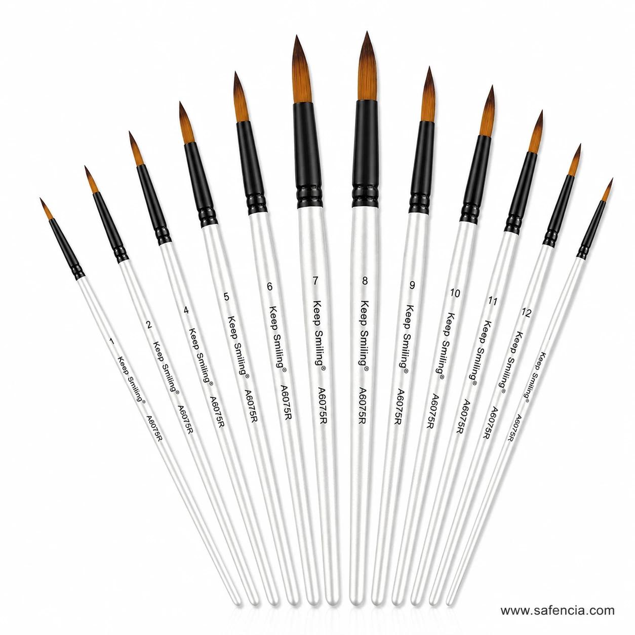 Keep Smiling round brush handles showing printed size numbers and model code