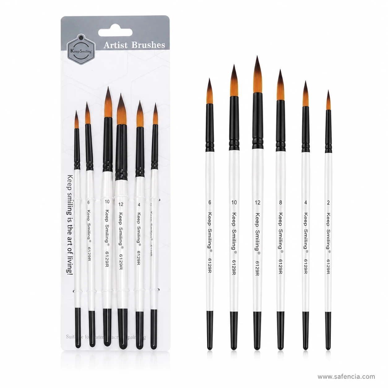 Close view of the pointed heads and black ferrules on Keep Smiling rounds