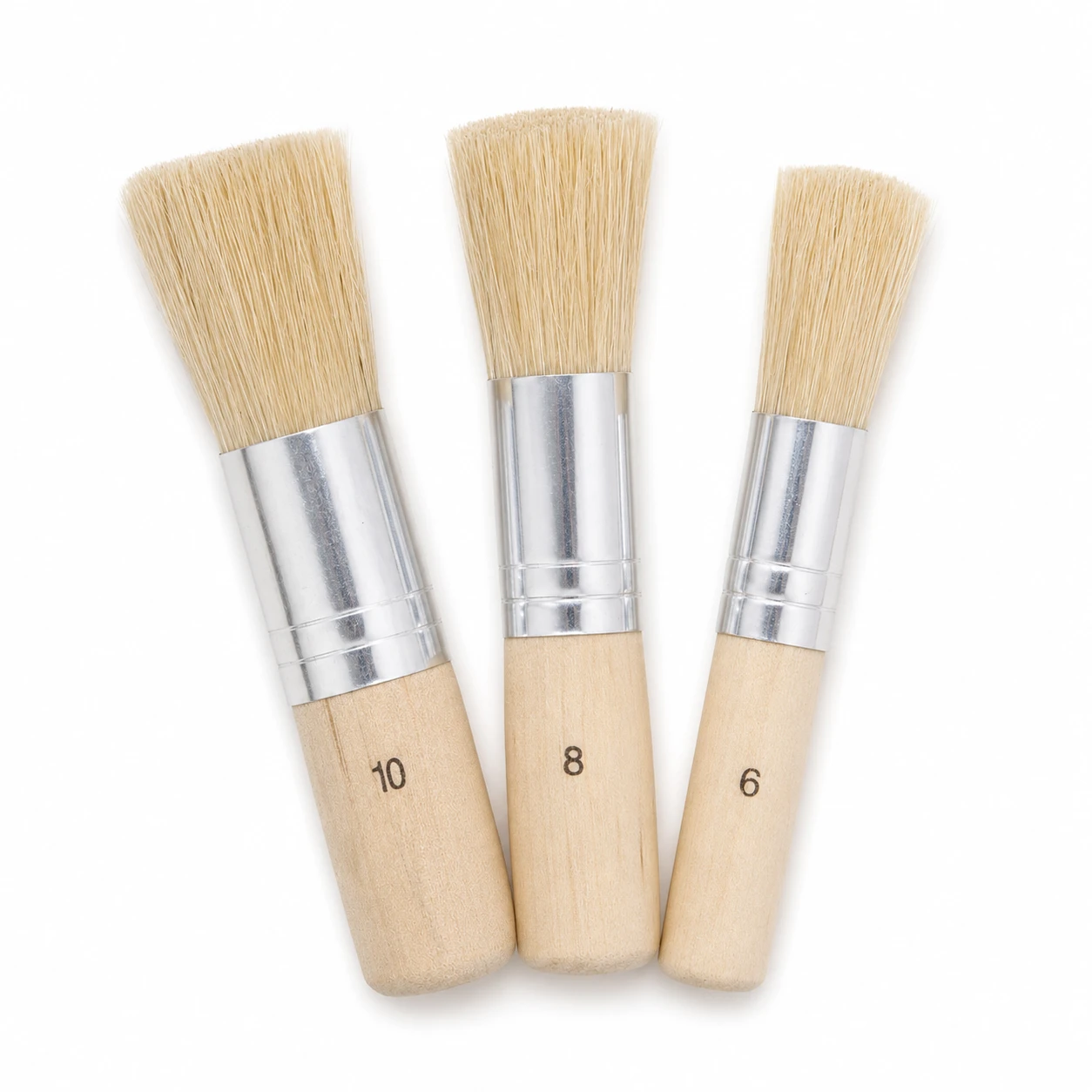 Close view of the flat-cut bristle tops on Keep Smiling stencil brushes