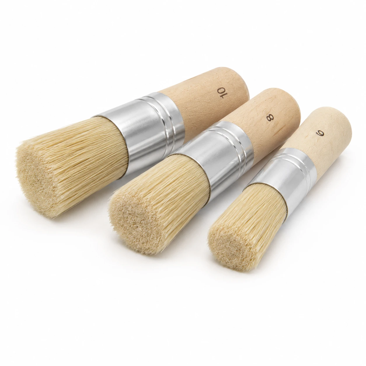 Keep Smiling studio stencil brushes size 6 8 and 10 flat natural bristle heads