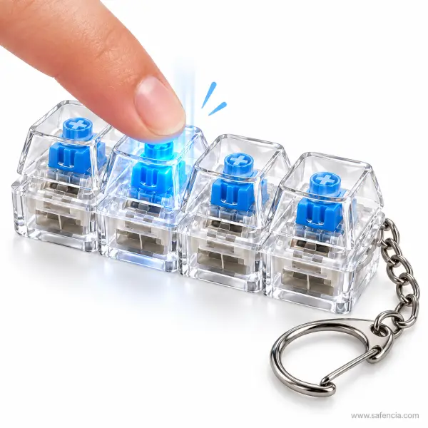 Keyboard Clicker Keychain — 4-Key Mechanical Fidget with Blue LED