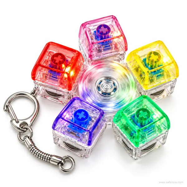Keyboard Keychain Fidget Spinner — 5-Key RGB Clicker Flower