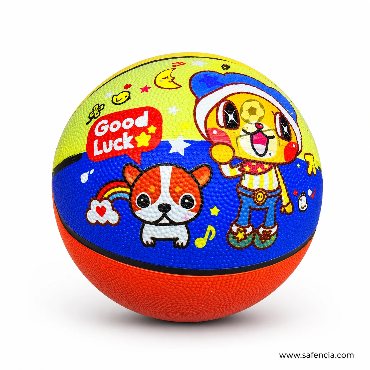 Size 3 kids basketball showing cute cartoon characters and the dotted rubber grip surface