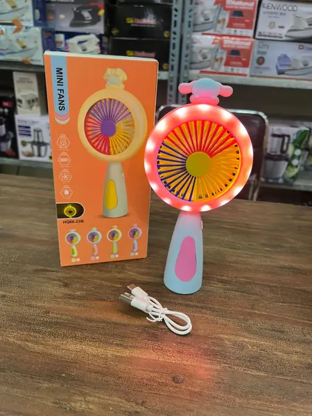 Kids Mini Chargeable Hand-Held Fan with Ring Light LED glowing