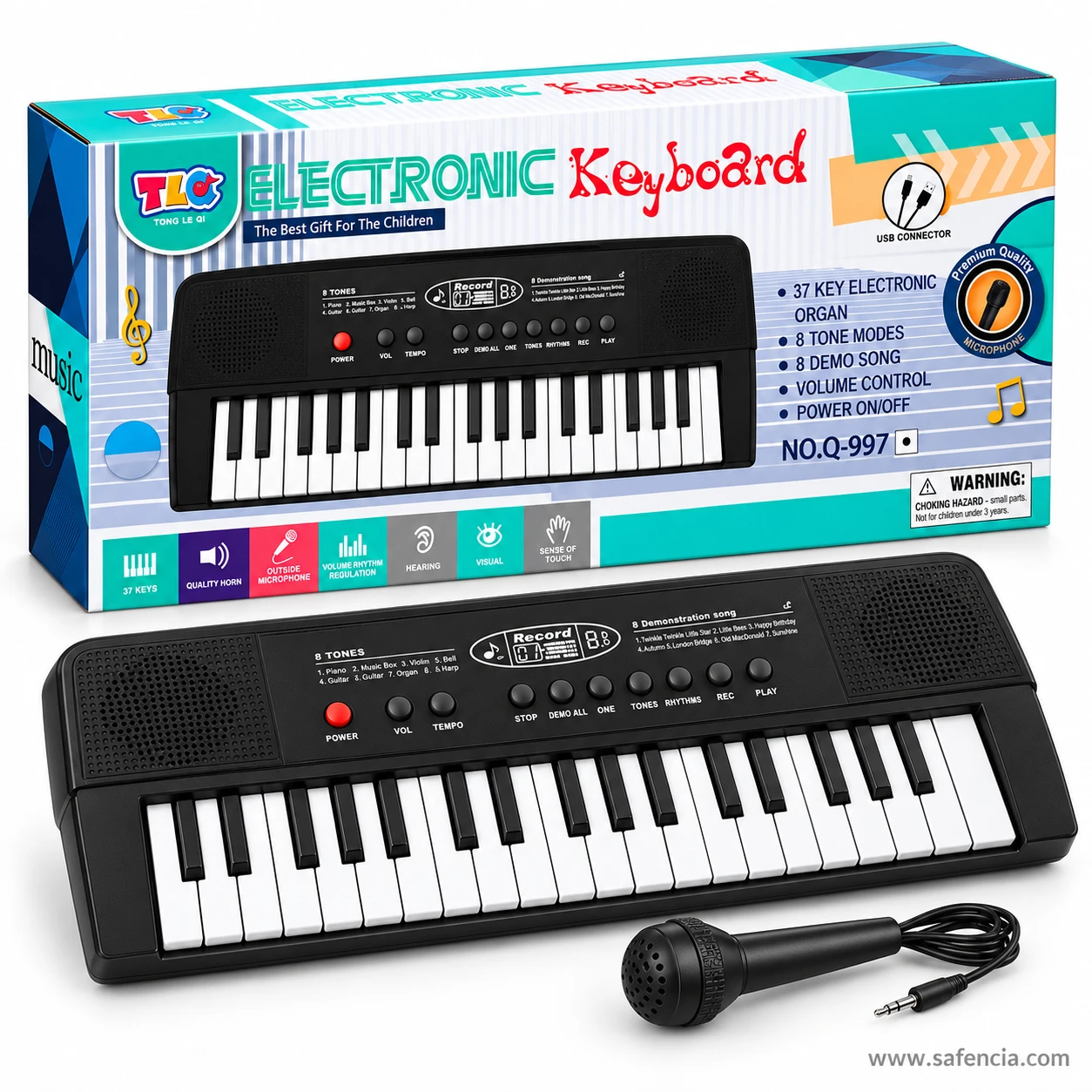 TLC Electronic Keyboard gift box marked The Best Gift For The Children, with the 37 keys keyboard and microphone