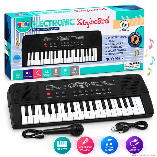 TLC 37 Keys Kids Piano Keyboard with Microphone and USB Cable, Q-997