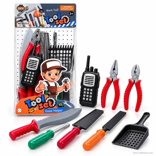Kids Tool Set 8 Pcs with Two Pliers, Toy Knife and Walkie-Talkie