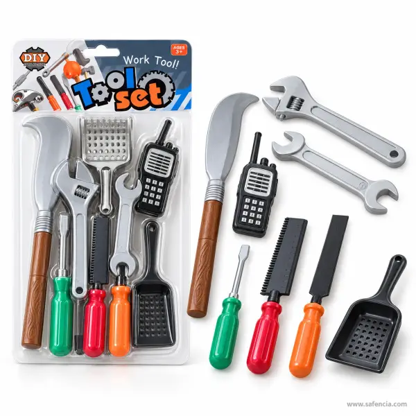 Kids Tool Set 8 Pcs with Adjustable Wrench, Spanner, Machete and Walkie-Talkie