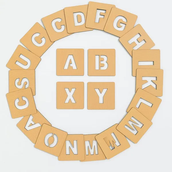 Kids Wooden Drawing English Alphabets Stencils with Pictures + Puzzles (104 Pcs)