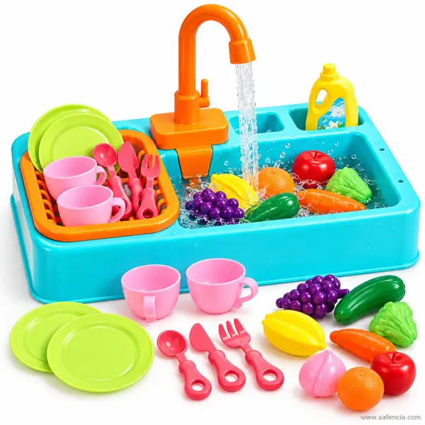 Kitchen Sink Toy with Running Water — 23-Piece Electric Play Sink Set