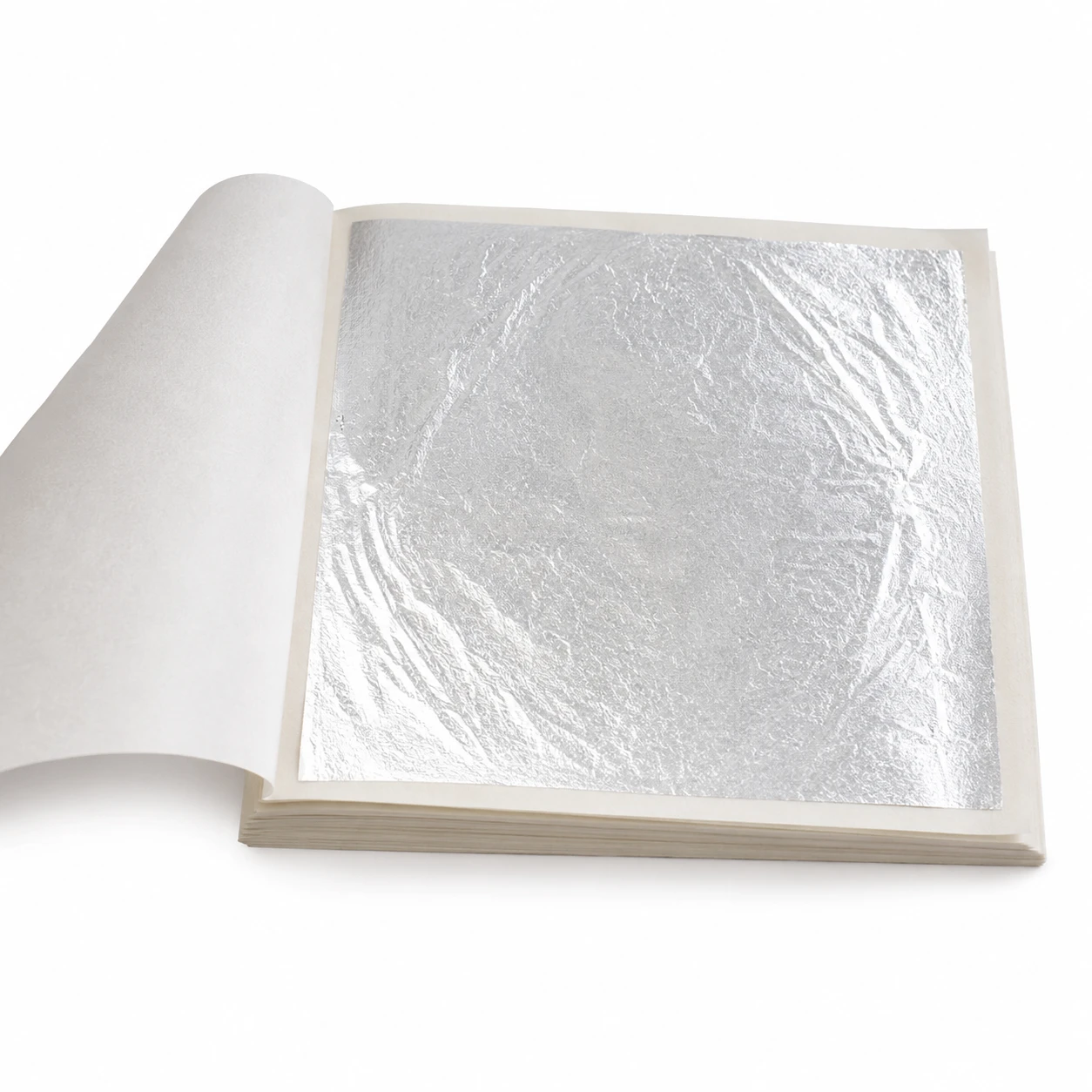 Silver metallic leaf sheet shown in the 14cm gilding booklet
