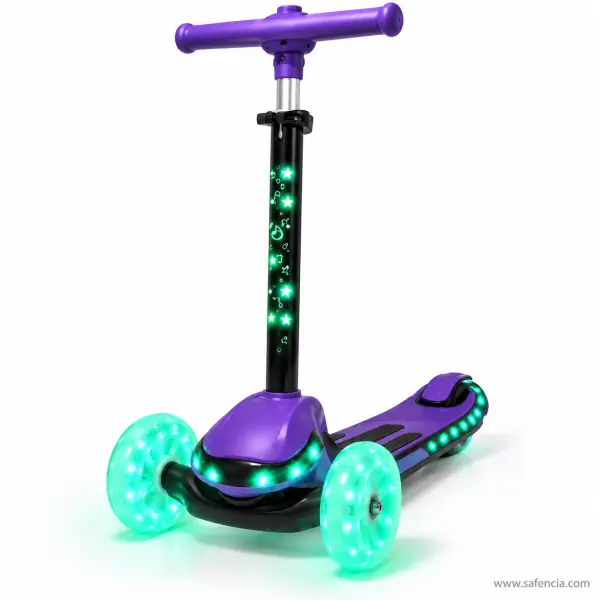Light-Up Stem Kids Scooty with Glowing Wheels, Deck Lights and Music, Purple