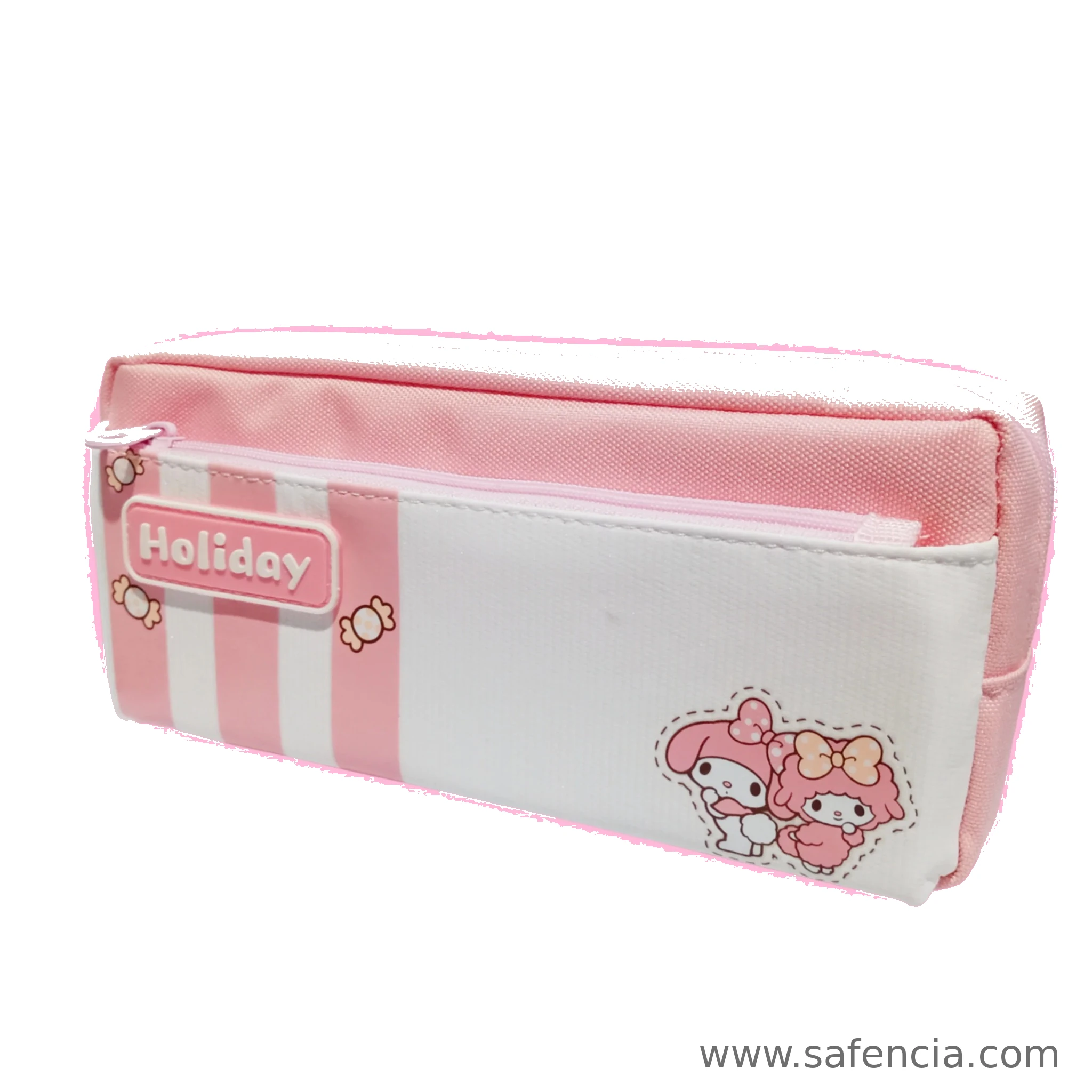 Holiday pencil pouch three quarter view showing the boxy stand-up depth