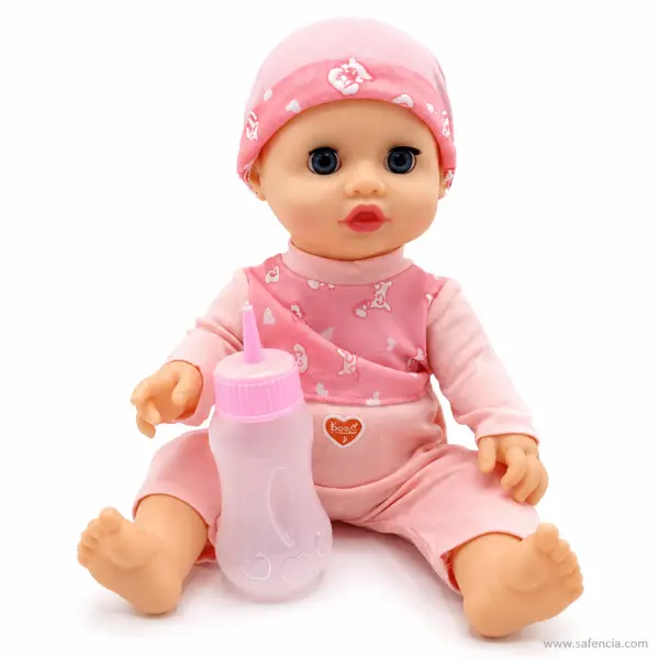 Baby Doll in Pink Bunny Outfit with Feeding Bottle and Cap