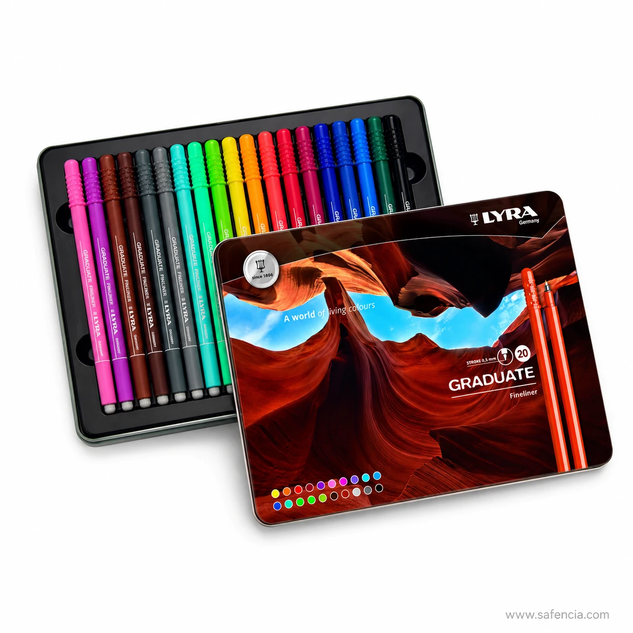 Lyra Graduate Fineliner pen barrels printed with the brand name