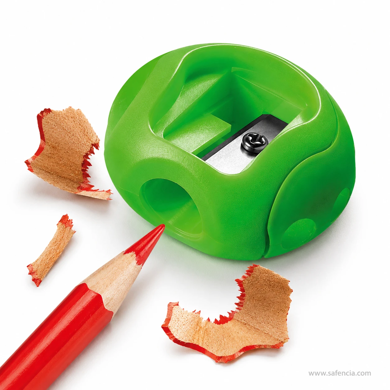 Top view of Lyra Groove ergonomic pencil sharpener in vibrant pastel pink colourway