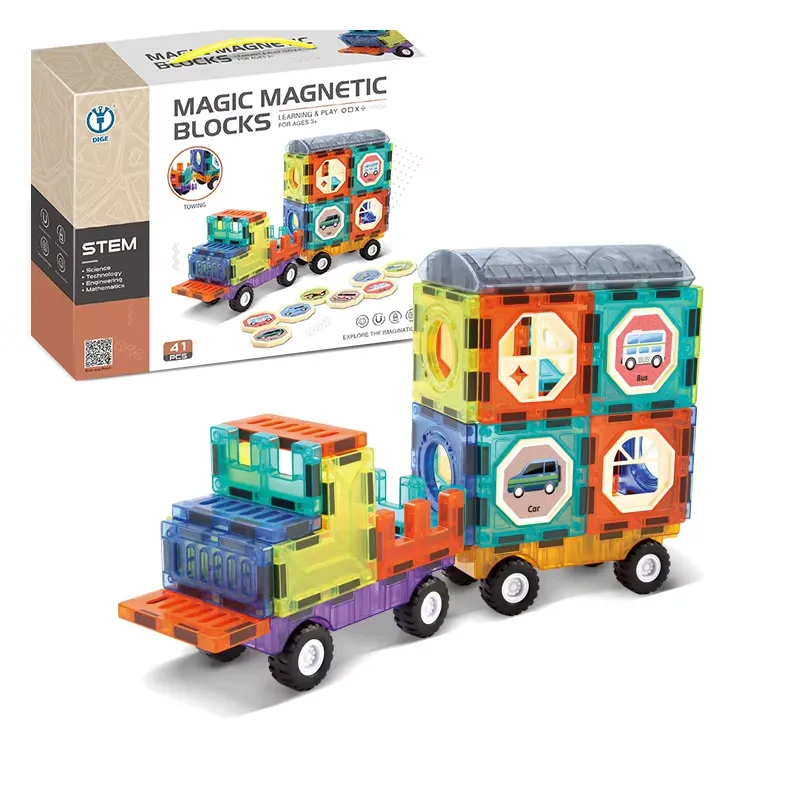 Magic Magnetic Blocks 41 Pieces Set – Vehicle STEM Magnetic Tiles Building Set for Kids