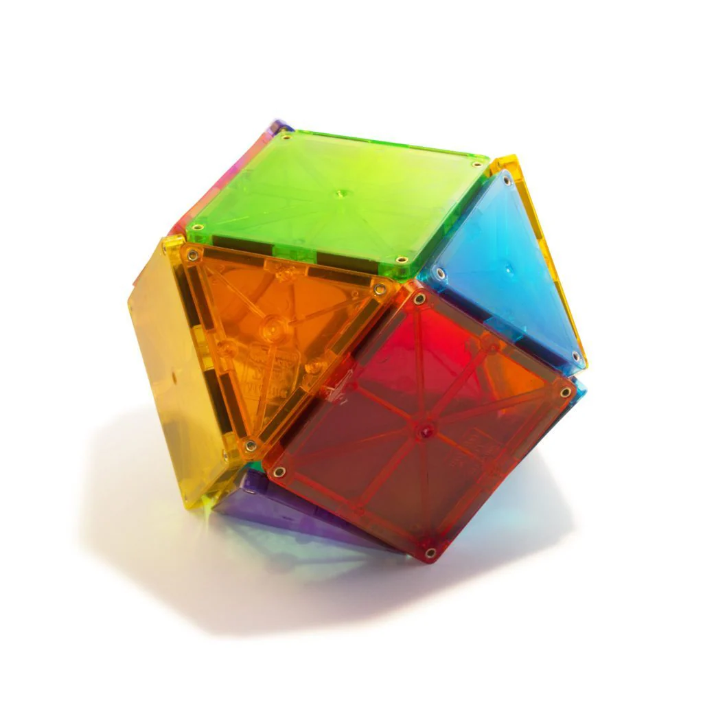 Magna Tiles Clear Colors 32 Piece Set — magnetic building tiles for kids in Pakistan showing 3D cube structure