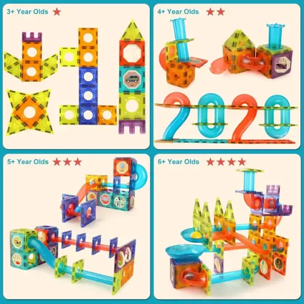 Light Magnetic Blocks Marble Run Set for Kids (75 Pieces)