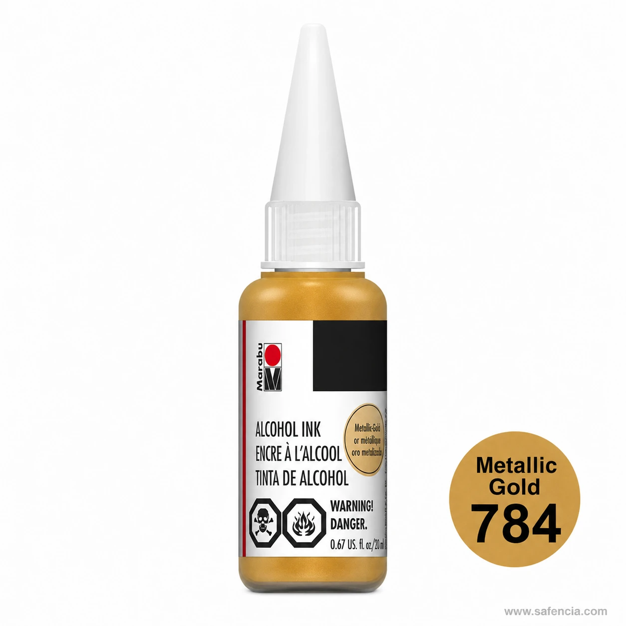 Marabu Alcohol Ink metallic gold 784 bottle showing the gold ink inside