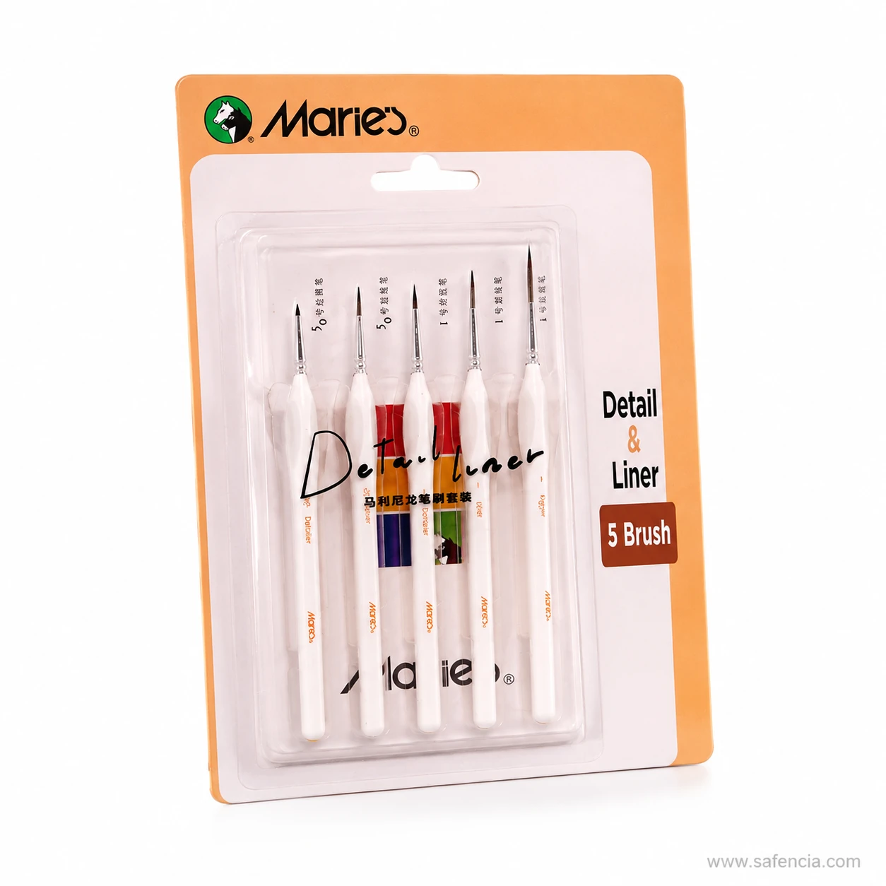 Close view of the fine tips and metal ferrules on Marie's detail liners